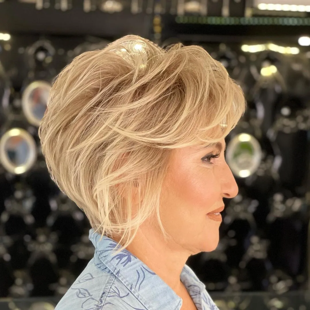 Blonde Pixie Bob with Longer Layers Stylish Layered Bixie Cut for Double Chin