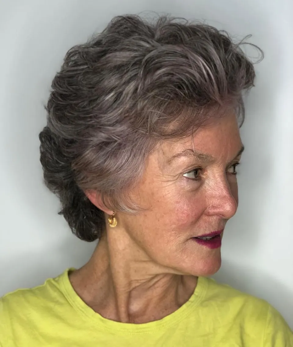 Brushed Back Short Shag for Wavy Hair Voluminous Pixie Cut for Women Over 60