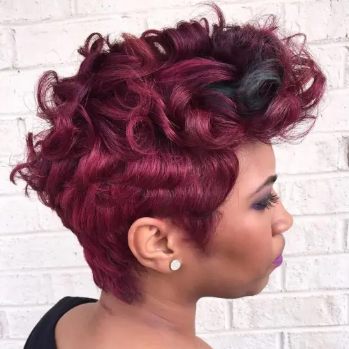African American burgundy pixie mohawk