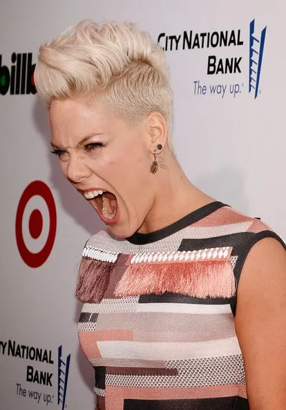 Pink short Mohawk hairstyle