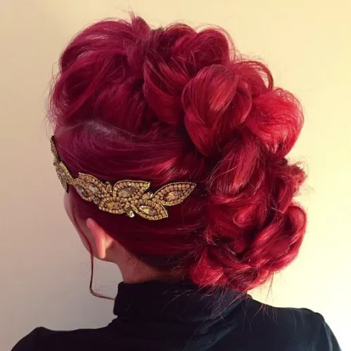 Cherry Red Braided Mohawk Updo