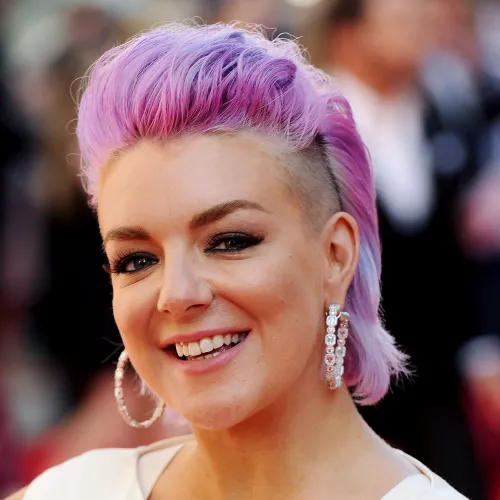 Sheridan Smith purple Mohawk