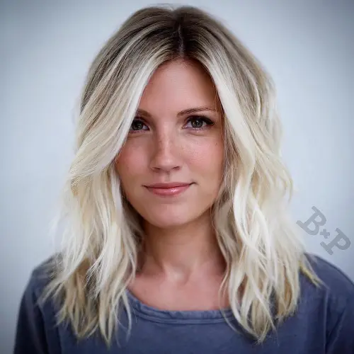 Blonde Balayage Lob With Root Fade