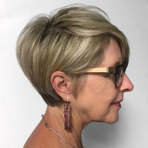 60 Elegant Hairstyles for Women Over 60 to Match Every Preference 14 Dishwater Blonde Tapered Pixie With Glasses