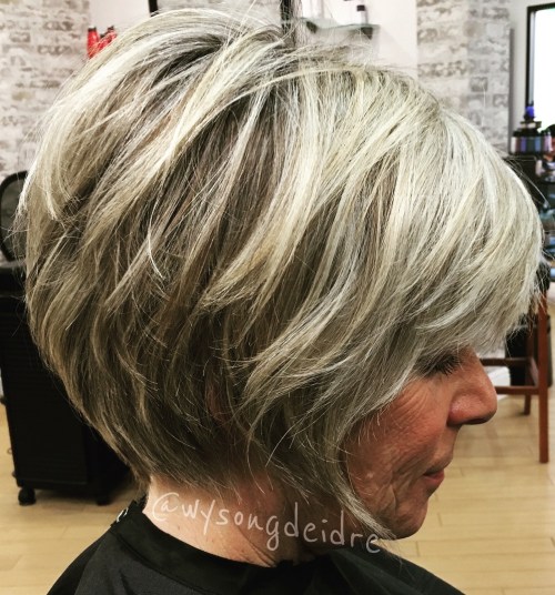 60 Elegant Hairstyles for Women Over 60 to Match Every Preference 39 White Bronde Feathered Bob
