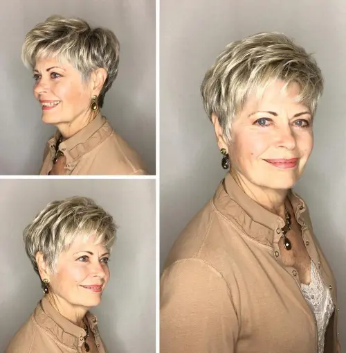 60 Elegant Hairstyles for Women Over 60 to Match Every Preference 38 Feathered Blonde Pixie For Older Women