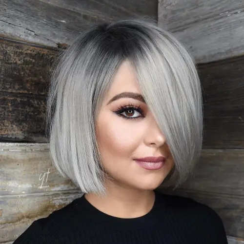 Sleek Gray Bob With Charcoal Roots