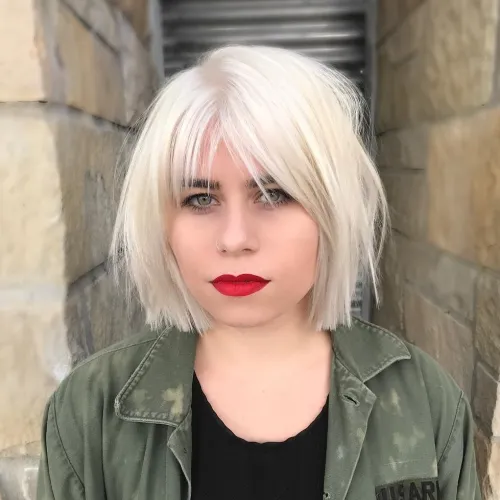 Straight Cut White Bob With Choppy Layers