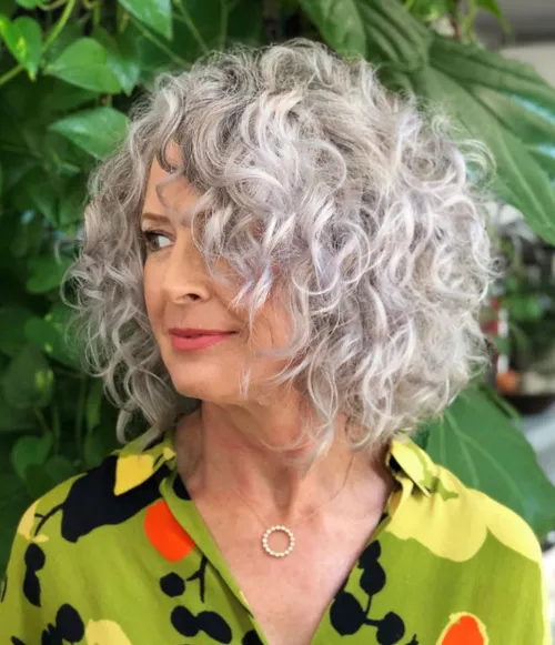 Gray Perm Lob With Loose Curls