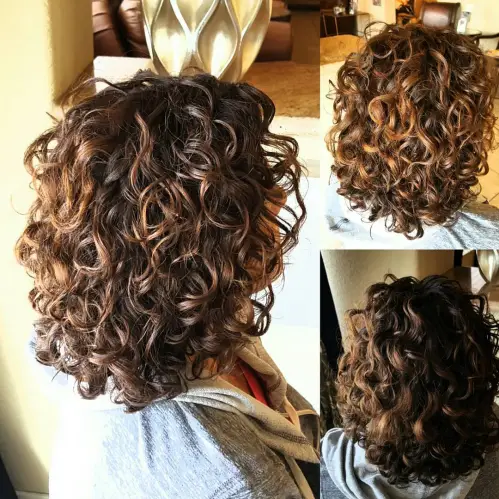 Shoulder-Length Brown Perm Hair With Highlights