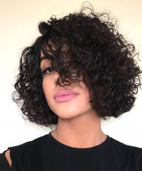 Short Black Perm Bob with Bangs