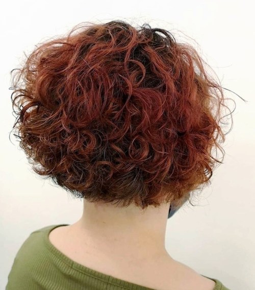 Short Red Stacked Perm Bob
