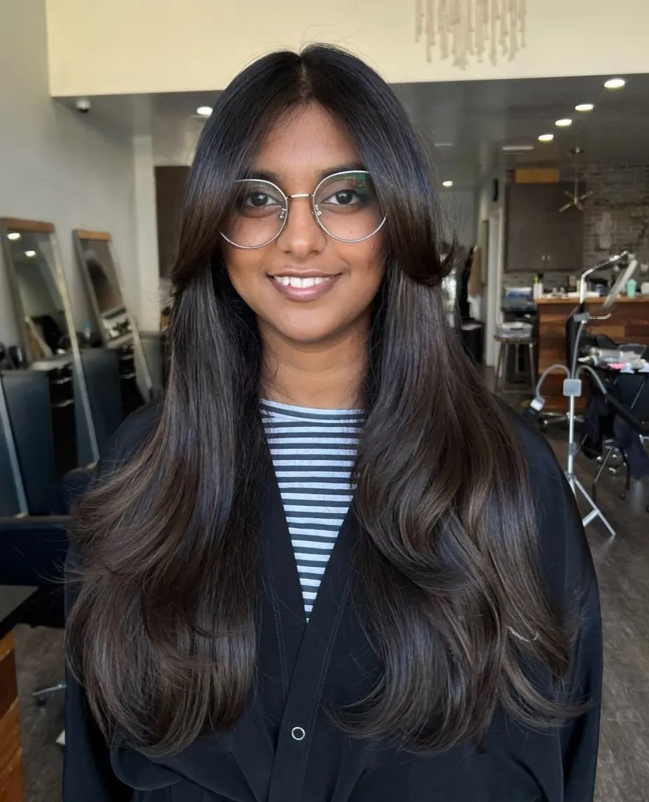 Layered Waves and Face Framing Bangs