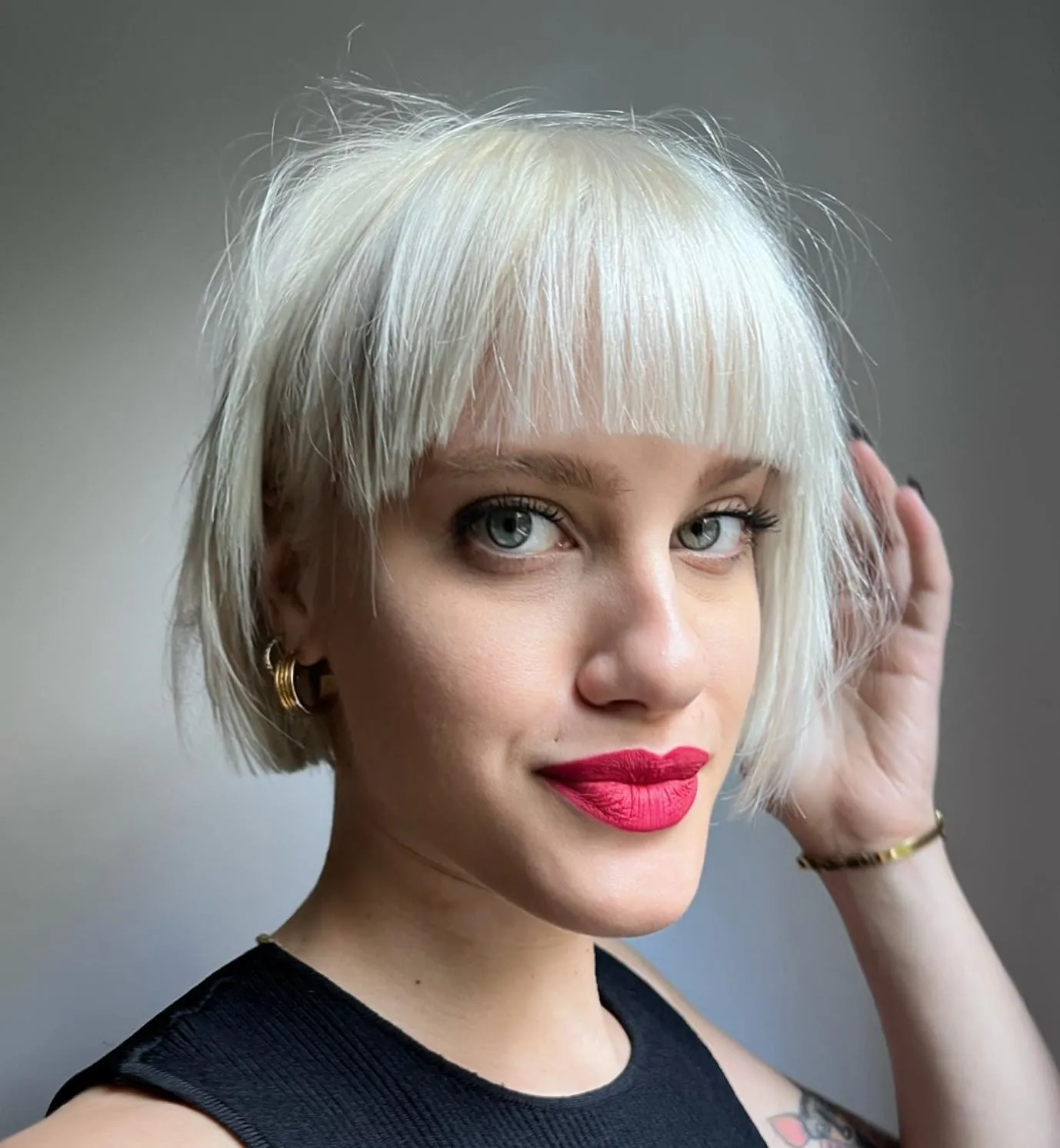 Short Blunt Bob with Straight Across Bangs