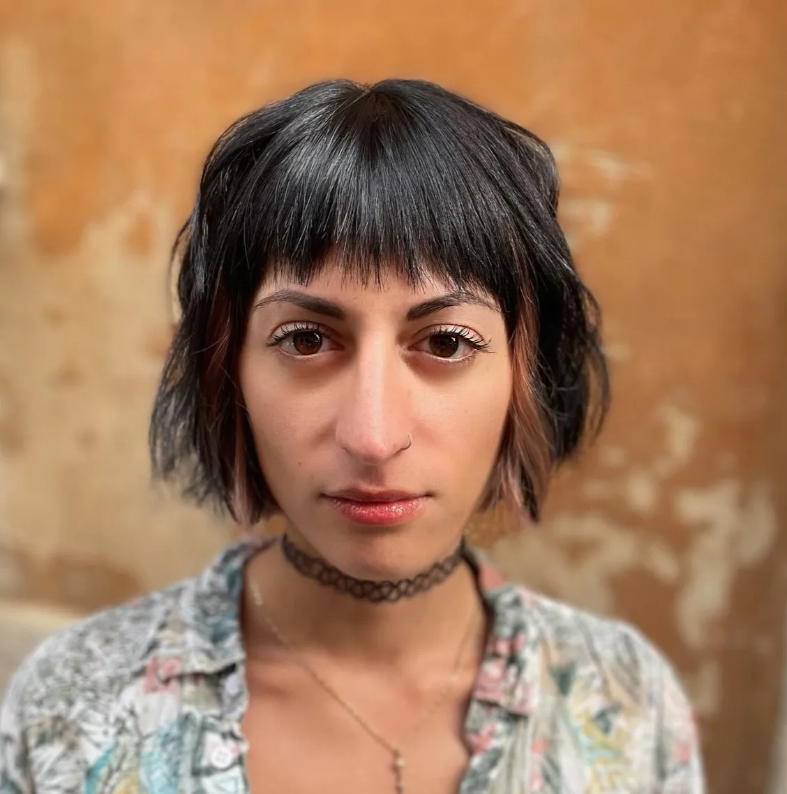 Short Bob with Highlights and Choppy Bangs