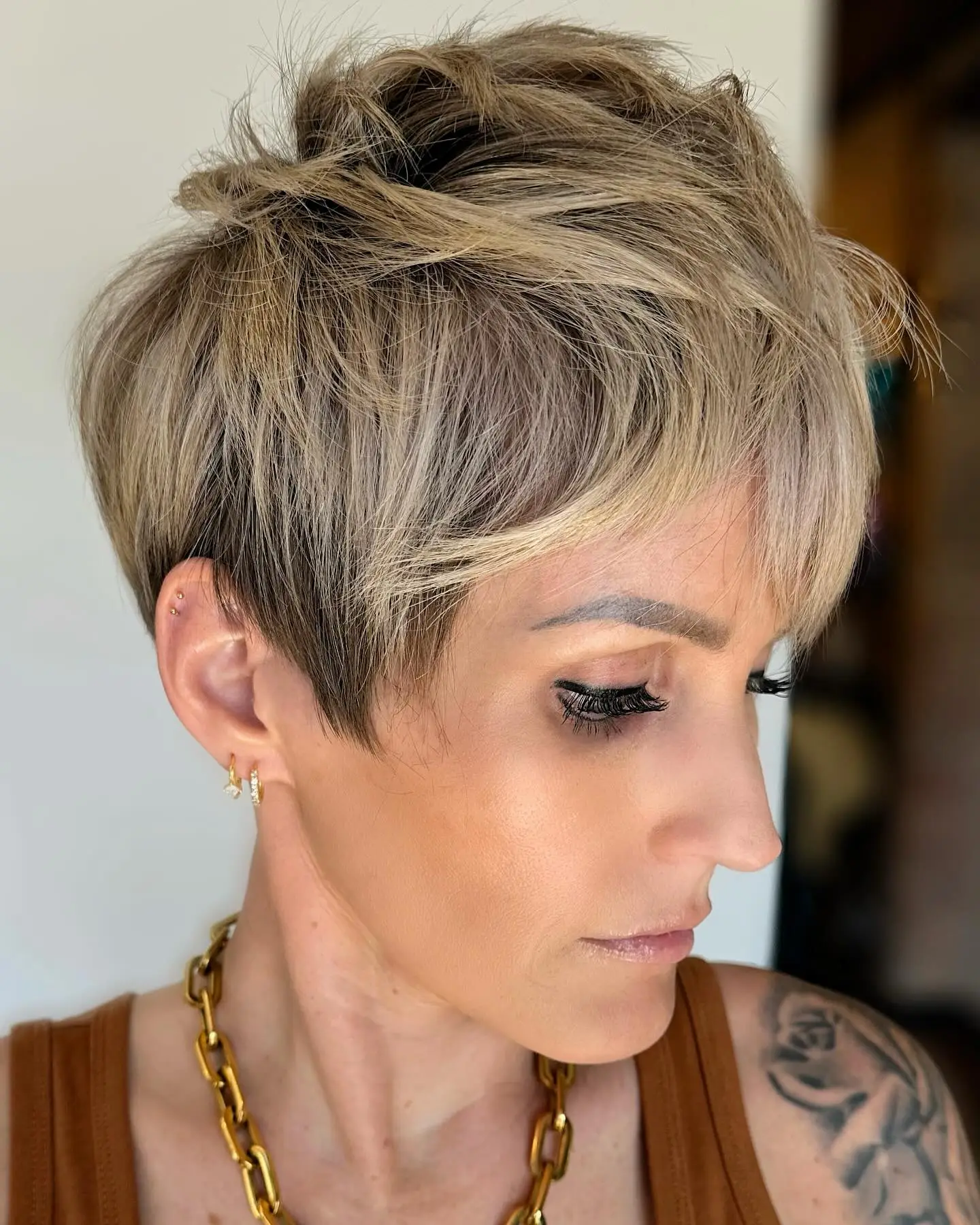 Long Face Tousled Pixie Cut