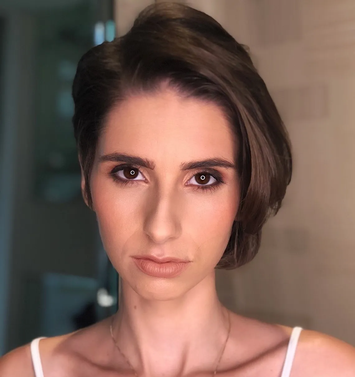 Asymmetric Side Swept Brunette Bob