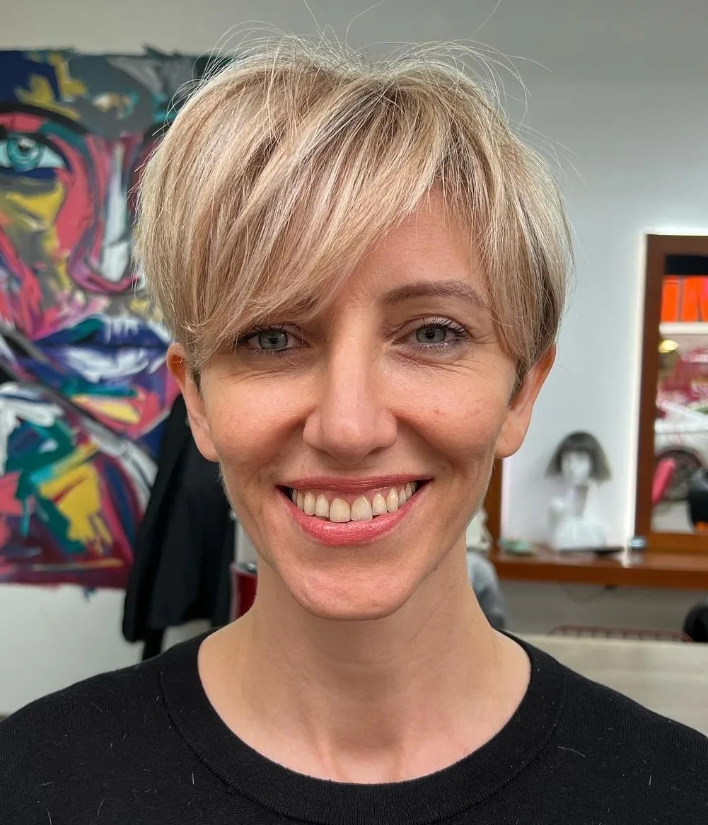 Fluffy Blonde Pixie for Prominent Nose