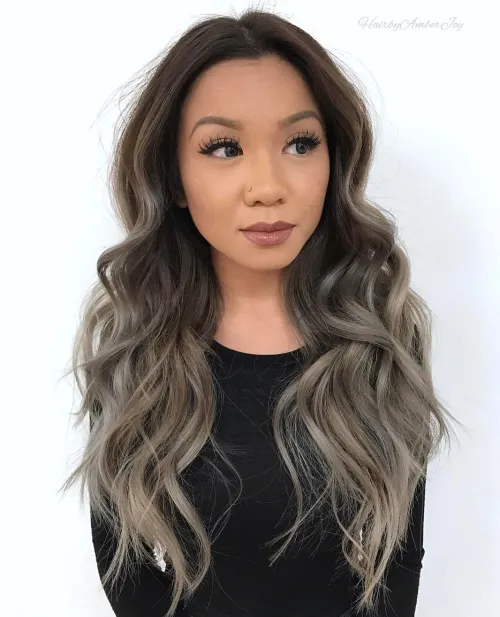 Long Ash Brown Ombre Hair