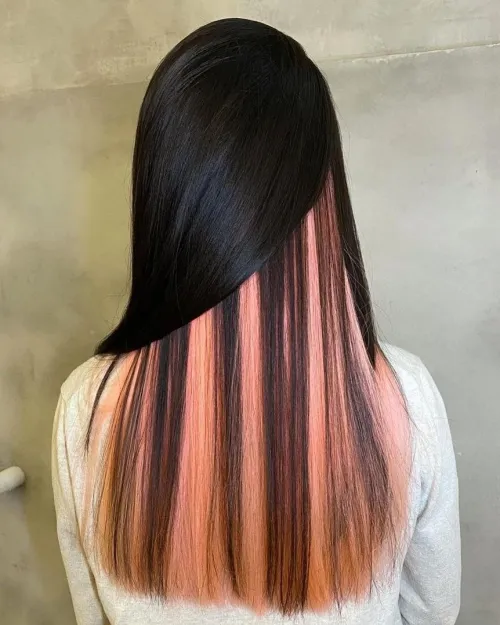 Jet Black Asian Hair with Pick a Boo Highlights