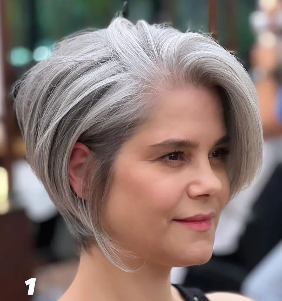 30 Hairstyles That Can Shave a Decade Off Your Appearance 13 Stacked Gray Bob For Older Ladies