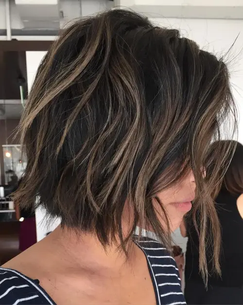 Brown Choppy Bob With Highlights