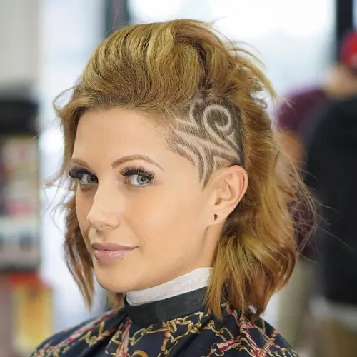 Medium Hairstyle With Shaved Side Designs