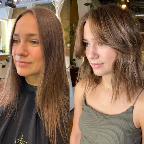30 Stylish Hairstyles for Thin Straight Hair 18 Lob with Curtain Bangs for Straight Hair