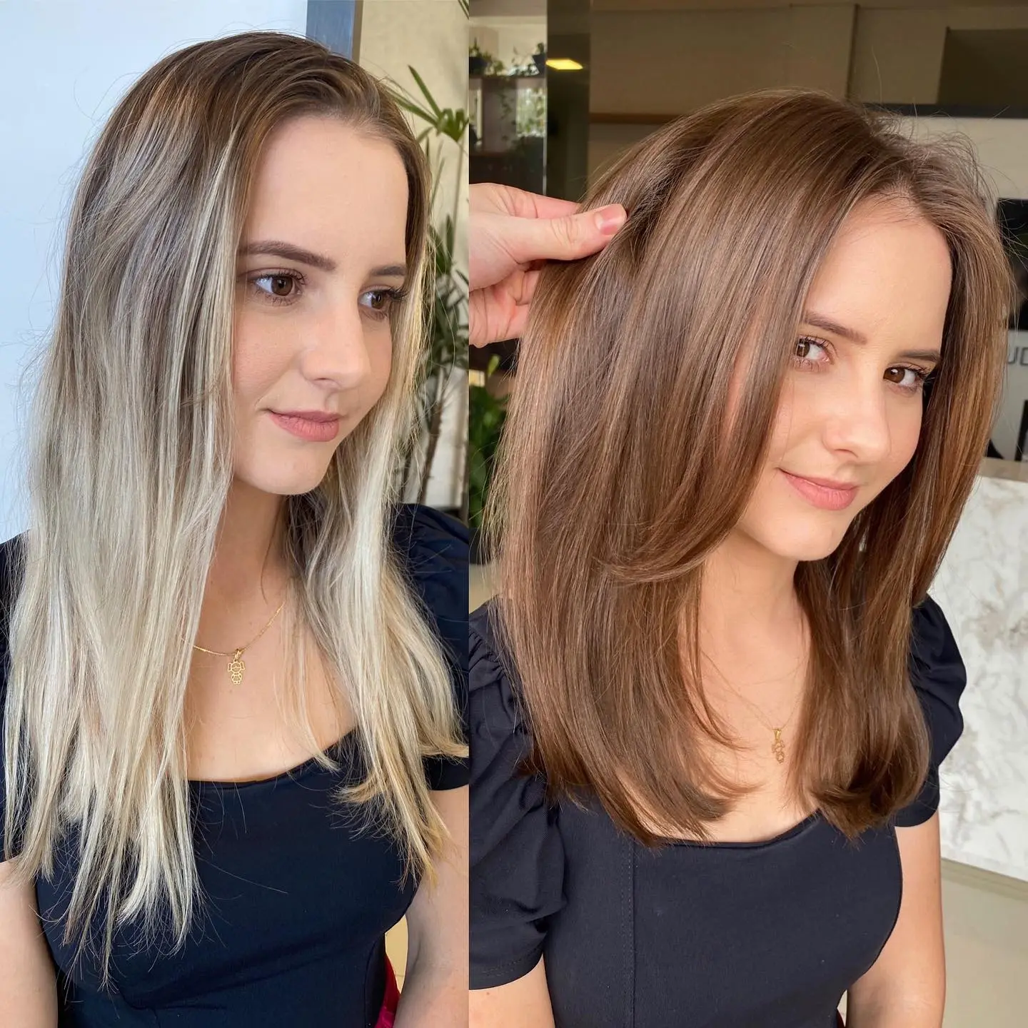 Honey Brown Locks with Face Framing Blonde to Natural Brown Hair