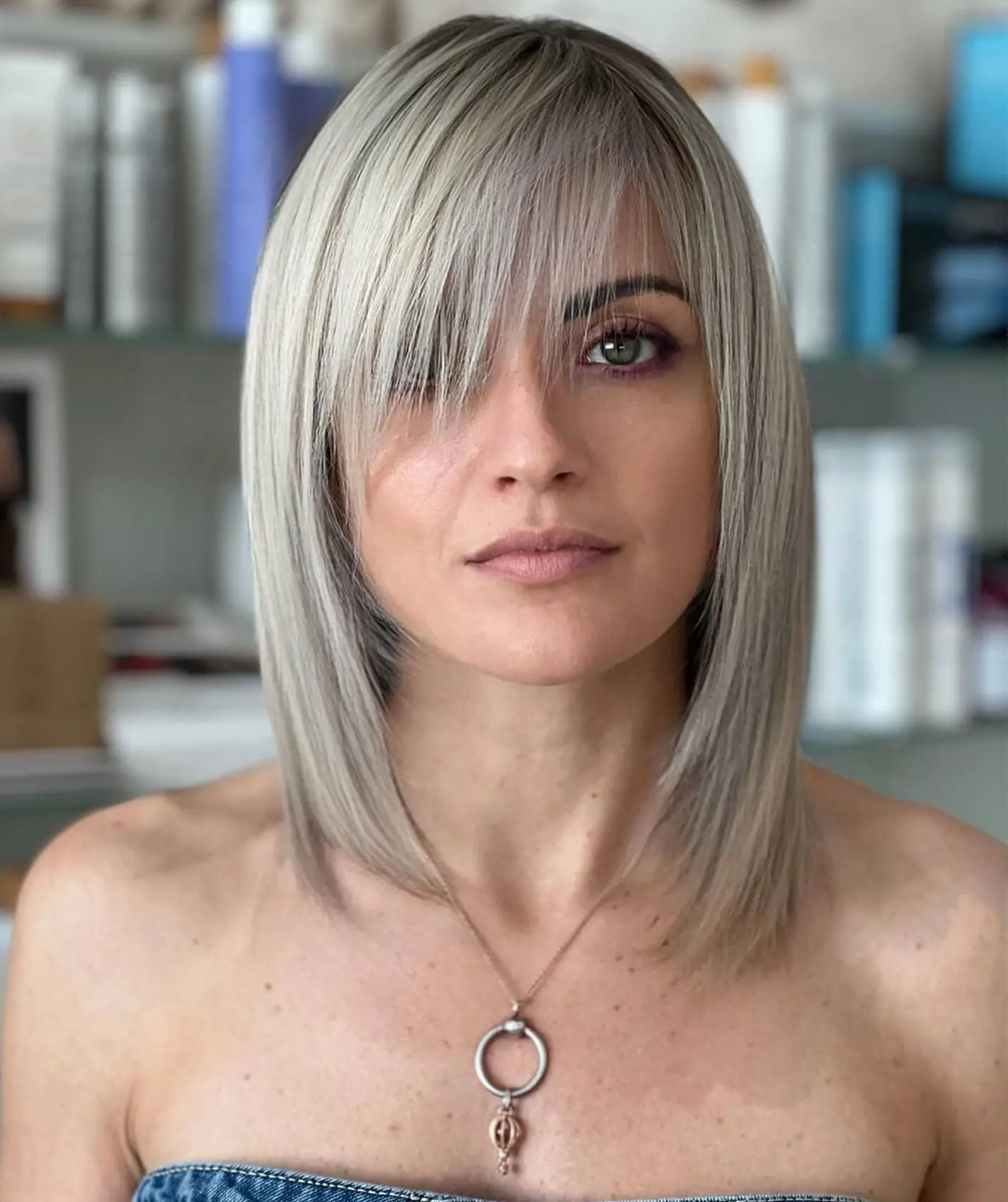 Asymmetrical Cut with Peek-a-Bangs Peek-a-Boo Straight Hair