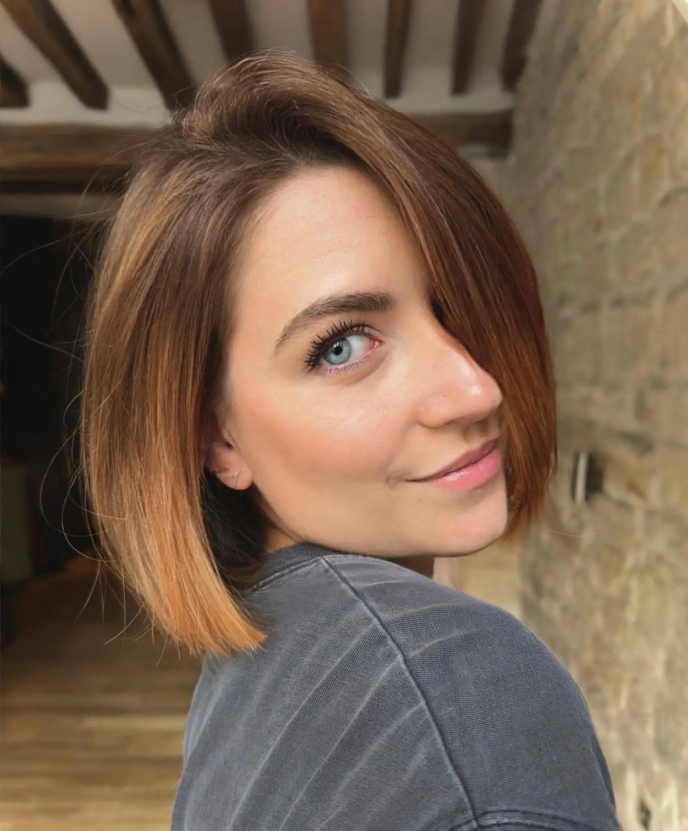 Sweet Caramel Brown Bob Side Parted Caramel Bob
