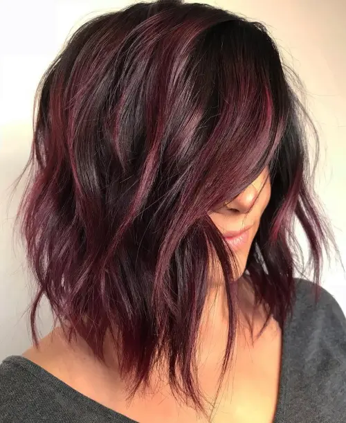 80 Stunning Medium-Length Hairstyles for Thick Hair 32 Choppy Burgundy Balayage Bob