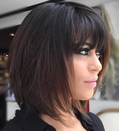 80 Stunning Medium-Length Hairstyles for Thick Hair 28 Black Layered Bob With Bangs