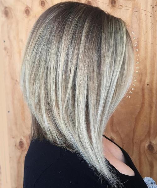 80 Stunning Medium-Length Hairstyles for Thick Hair 51 Angled Ash Blonde Lob For Straight Hair