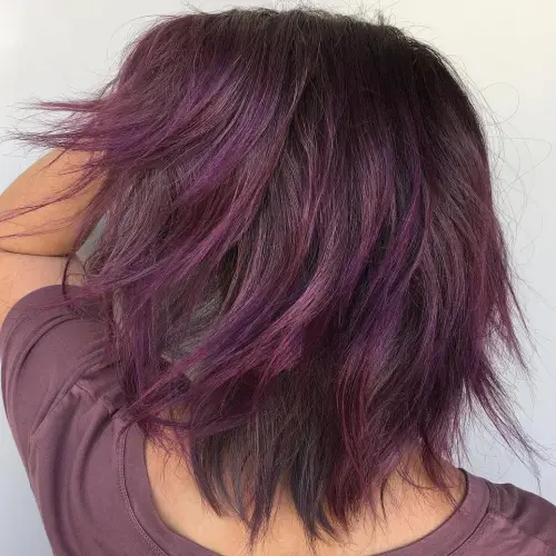 80 Stunning Medium-Length Hairstyles for Thick Hair 80 Medium Brown Shag With Purple Ends