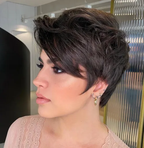 Textured Pixie with Long Side Bangs for Thick Hair