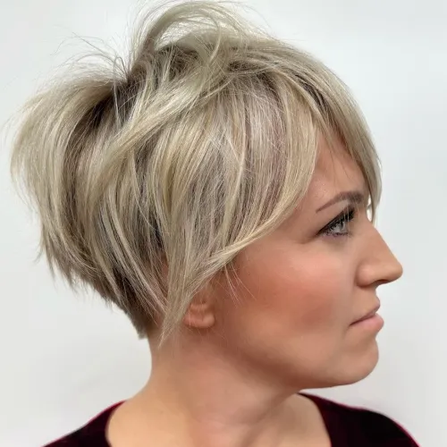Long Ash Blonde Pixie with Cutain Bangs