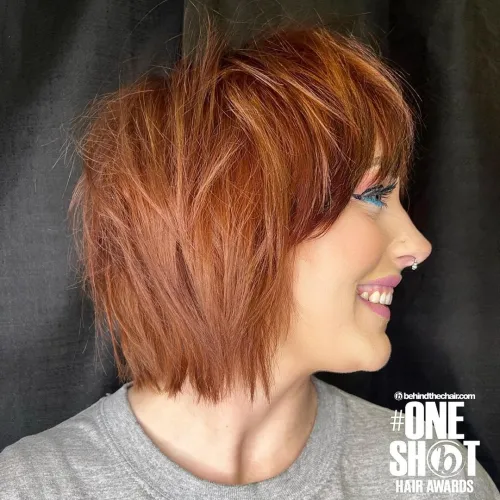 Red Brown Messy Layered Bob with Bangs