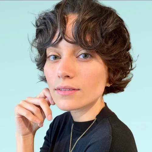 Curly Bixie Haircut with Bangs