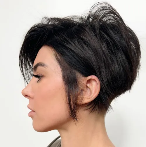 Stacked Bixie Cut on Dark Hair