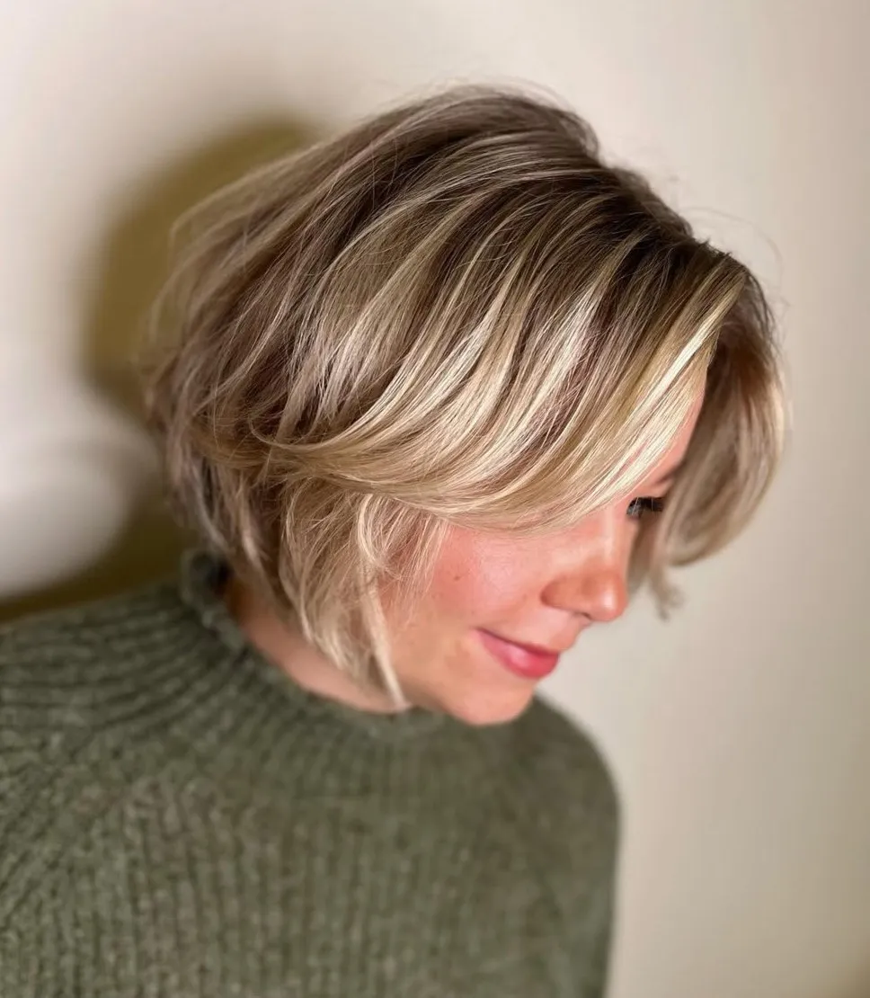 Rounded Bixie with Dimensional Blonde Highlights