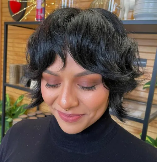 Sassy Bixie on Jet Black Coarse Wavy Hair
