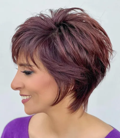 Short Haircut with Stacked Layers and See Through Bangs