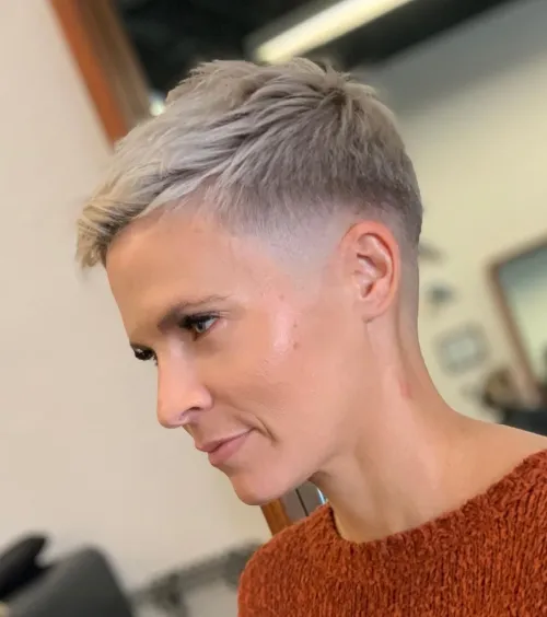 Short Ash Blonde Pixie with Taper Fade