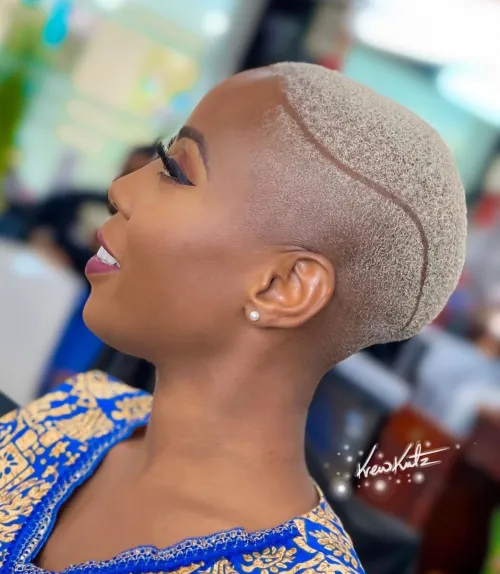Buzz Cut and Line on Blonde Natural Hair