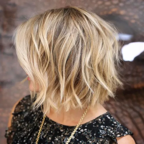 Messy Honey Blonde Balayage Bob