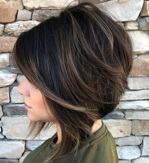 Black Bob With Subtle Brown Balayage