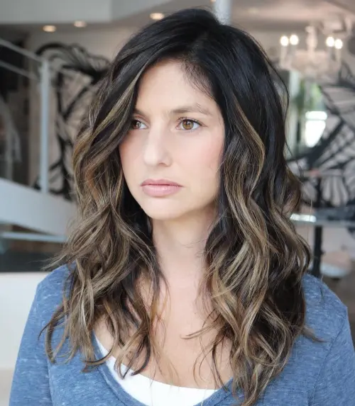 Long Wavy Brunette Balayage Style