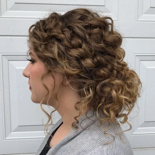 Low Updo With Braids For Curly Hair