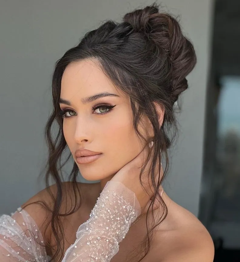 Twisted High Bun with Fringe Locks